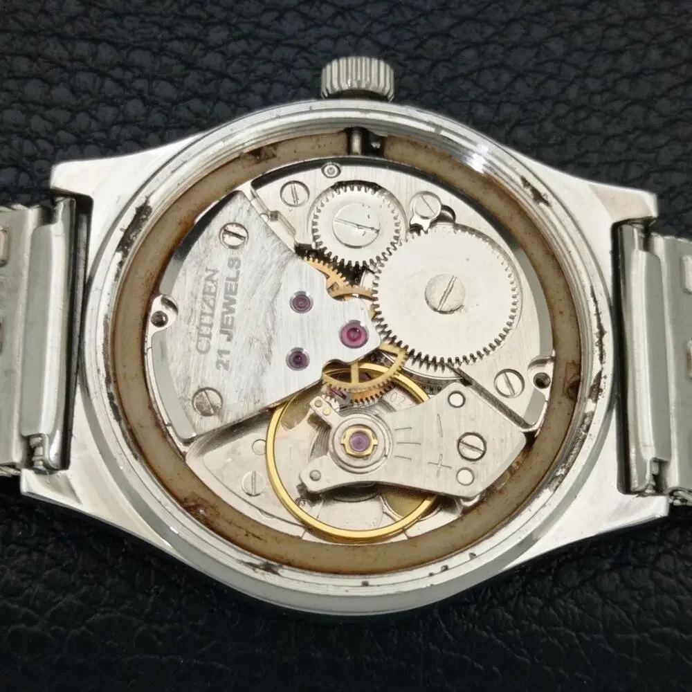 Vintage 1983 Citizen Manual Wound Mens Silver Watch & White accents